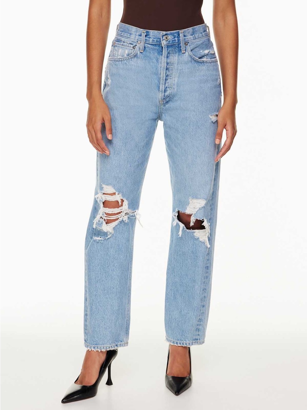 AGOLDE 90s Mid Rise Loose Fit in ‘Fall Out’ Distressed Size 27 EUC Premium Denim